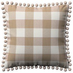 Dekoria Kussenhoes Wera met pompons, wit-beige geruit 45 x 45 cm