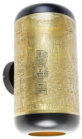 Vintage wandlamp zwart met messing 20 cm 2-lichts - Kayleigh Industriele / Industrie / Industrial E27 rond Binnenverlichting Lamp