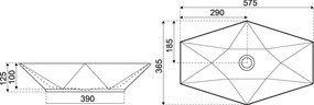 Kerra KR 570 BLM waskom zeshoek 57,5x36,5cm zwart