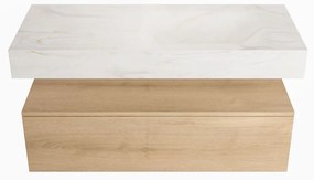 Mondiaz Alan DLux badmeubel 110cm washed oak 1 lade met wastafel ostra rechts zonder kraangat