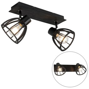 QAZQA Industriële plafondlamp zwart 2-lichts - Fotu Industriele / Industrie / Industrial E27 rond Binnenverlichting Lamp