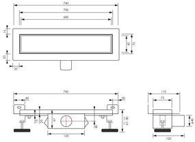 Brauer douchegoot 70x7cm met multifunctioneel rooster en muurflens geborsteld koper PVD