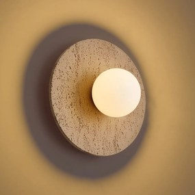 Japandi wandlamp naturel steen rond met opaal glas - Josie
