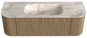 Mondiaz Kurve-dlux 140cm badmeubel ronding links/rechts dusk met 1 lade en 2 deuren en wastafel big small midden zonder kraangat frappe