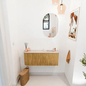 Mondiaz Joya DLux 100cm toiletmeubel ronding links oak met wastafel faye rechts 1 kraangat frappe