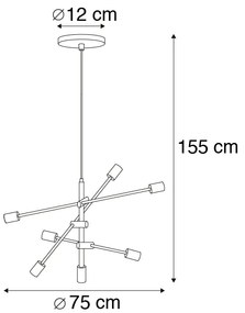 Smart industriële hanglamp met dimmer zwart incl. 6 WiFi ST64 - Sydney Industriele / Industrie / Industrial, Modern, Design E27 Binnenverlichting Lamp