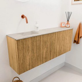 Mondiaz Joya DLux 110cm toiletmeubel ronding rechts oak met wastafel faye links zonder kraangat ostra
