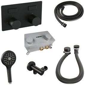 Brauer Stripe inbouw badkraan met drukknoppen, badvulcombinatie en 3 standen handdouche zwart mat