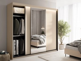 Kledingkast Lorfera 101, Beige, Zwart, 222x250x63cm, 224 kg, Kledingkast deuren: Schuivend