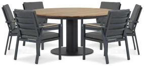 Tuinset Ronde Tuintafel 6 personen 160 cm Aluminium/teak Grijs  Lifestyle Garden Furniture Marseille/Salerno