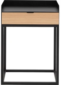 Goossens Nachtkastje Vide, Met blad en lade 45 cm b x 65 cm h x 30 cm d met onderstel metaal zwart ral 9005