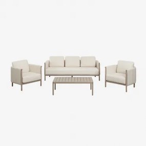 Tuinset Met 3-zitsbank, 2 Fauteuils In Bouclé En Aluminium Salontafel Boleni Bouclé Gardeniawit - Sklum