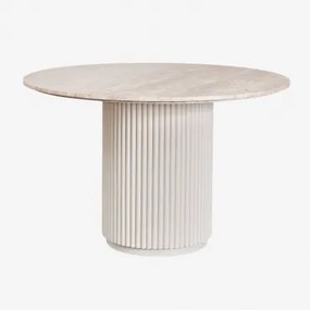 Ronde Eettafel Giselda In Natuursteen En Mangohout Travertine & Ø100 Cm - Sklum