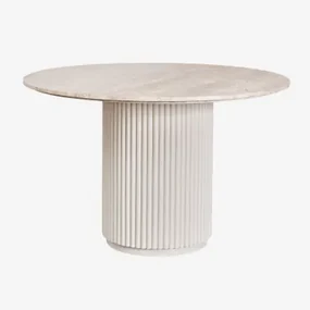 Ronde Eettafel Giselda In Natuursteen En Mangohout Travertine & Ø100 Cm - Sklum