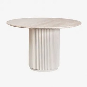 Ronde Eettafel Giselda In Natuursteen En Mangohout Travertine & Ø120 Cm - Sklum