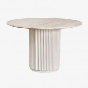 Ronde Eettafel Van Natuurlijk Steen En Mangohout Giselda Travertine & Ø100 Cm - Sklum