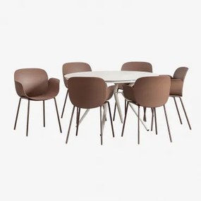 Aluminium Ronde Tafelset (ø125 Cm) Valerie En 6 Lynette Tuinstoelen Bruin – Karamel - Sklum