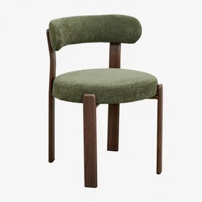 Set Van 4 Gestoffeerde Eetkamerstoelen Van Ijzer Jolie Donkerbruin Hout & Chenille Sage Green - Sklum