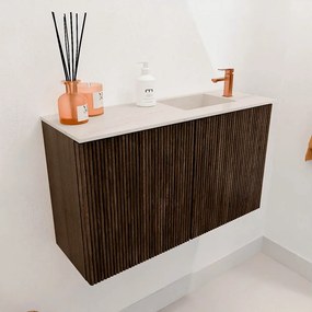 Mondiaz Joya DLux 70cm toiletmeubel walnut met wastafel faye rechts 1 kraangat meli