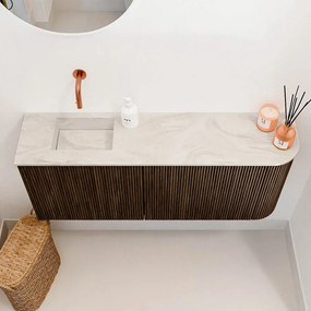 Mondiaz Joya DLux 100cm toiletmeubel ronding rechts walnut met wastafel faye links zonder kraangat ostra