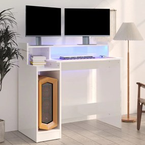 vidaXL Bureau met LED-verlichting 97x90x45 cm hout hoogglans wit