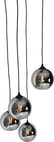 Smart hanglamp zwart met smoke glas incl. 4 Wifi A60 - Wallace