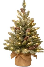 Snowy Concolor Burlap kunstkerstboom - 61 cm - groen - Diameter 41 cm - 50 ledlampjes - besneeuwd &amp; dennenappels - jute zak