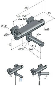 Hotbath Gal thermostatische badmengkraan zwart mat