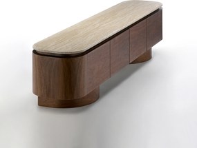 TV Meubel Walnoot Met Travertin - 200x40x55cm.
