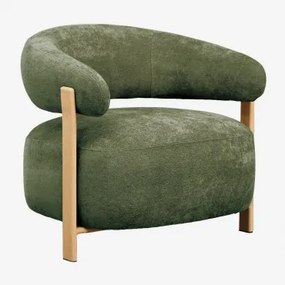 Set Van 2 Jolie Chenille Stoffen Fauteuils Bruin – Natuurlijk Hout & Stof Chenille Groen – Salie - Sklum