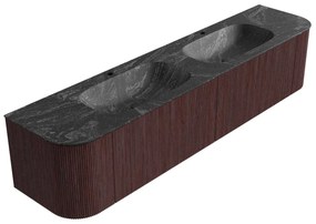 Mondiaz Kurve-dlux 200cm badmeubel ronding links/rechts ruby met 2 lades en deuren en wastafel stor small dubbel 2 kraangaten lava