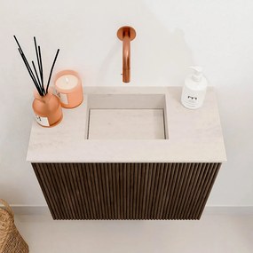 Mondiaz Joya DLux 50cm toiletmeubel walnut met wastafel faye midden zonder kraangat meli