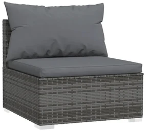 vidaXL Tuinmiddenbank met kussens poly rattan grijs