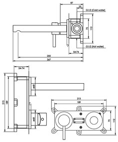 Brauer Gold Edition ColdStart wastafelkraan inbouw rechte uitloop en rozetten model E2 geborsteld messing PVD