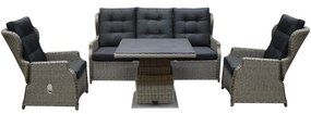 Ibiza XL stoel bank dining loungeset 4 delig grijs met verstelbare tafel vierkant