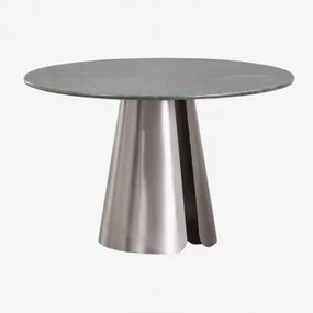 Ronde Eettafel Ø120 Cm Van Roestvrij Staal Baelor Groen Marmer Udaipur - Sklum