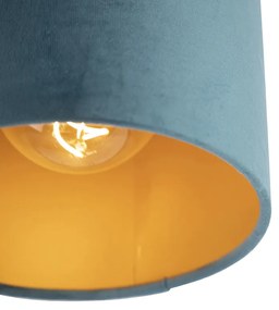 Stoffen Plafondlamp met velours kap blauw met goud 20 cm - Combi zwart Klassiek / Antiek E27 rond Binnenverlichting Lamp