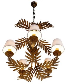 kroonluchter goud met met linen klemkappen wit 5-lichts - Botanica Landelijk E14 Binnenverlichting Lamp