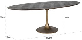 Richmond Interiors Luxor Ovale Eettafel Met Gouden Trompet Voet - 230 X 110cm.