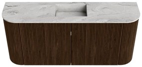 Mondiaz Joya DLux 95cm toiletmeubel ronding links/rechts walnut met wastafel faye midden zonder kraangat glace