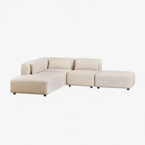 3-delige Modulaire Hoekbank Met Linker Divan En Poef Fogler Linnen Fluweel Linnenbeige - Sklum