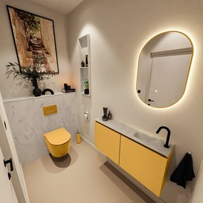 Mondiaz Ture DLux toiletmeubel 100cm ocher met wastafel opalo rechts met kraangat