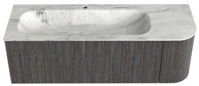 Mondiaz Kurve-dlux 135cm badmeubel ronding rechts shadow met 1 lade en deur en wastafel big medium kraangat links opalo