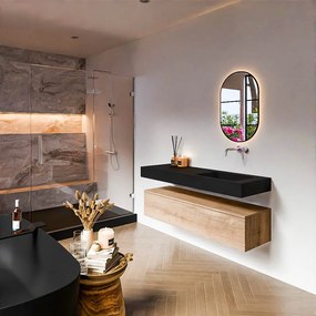 Zaro Alan badmeubel 140cm washed oak 1 lade met vrijhangende wastafel cloud rechts zonder kraangat urban