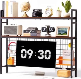 VEVOR 3-laags bureauplank, bureau-boekenplank organizer, zwart, voor studentenkamers, thuis en op kantoor, voor het sorteren van boeken en kantoorbenodigdheden, metalen frame en houten planken, antislipvoetjes