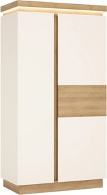 Kledingkast Feldeli 106, Glanzend wit, Riviera eiken, 199x103x56cm, 115 kg, Kledingkast deuren: Met scharnieren