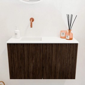 Mondiaz Joya 70cm toiletmeubel walnut met wastafel faye links zonder kraangat talc