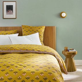 Dekbedovertrek in gewassen katoen, bloemenprint, VANDI OCRE