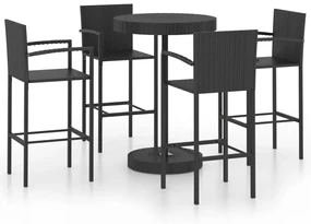 vidaXL 5-delige Tuinbarset poly rattan zwart