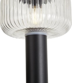 Modern buiten paaltje zwart met ribbelglas incl. LED solar IP65 - Ribble Mushroom
